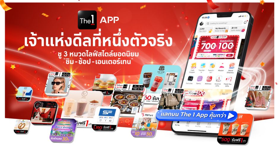 The 1 APP เจ้าแห่งดีลที่หนึ่งตัวจริง! ชู 3 หมวดไลฟ์สไตล์ยอดนิยม ชิม-ช้อป-เอนเตอร์เทน พร้อมเน้นย้ำสมาชิก แลกบน The 1 APP